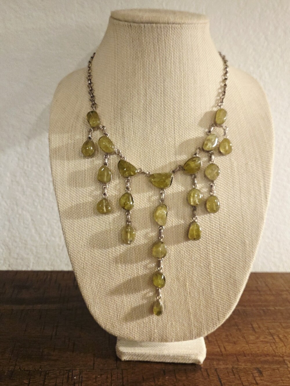 Vintage Peridot Sterling Silver 925 Bib Cascade Chandelier Necklace Maximalist